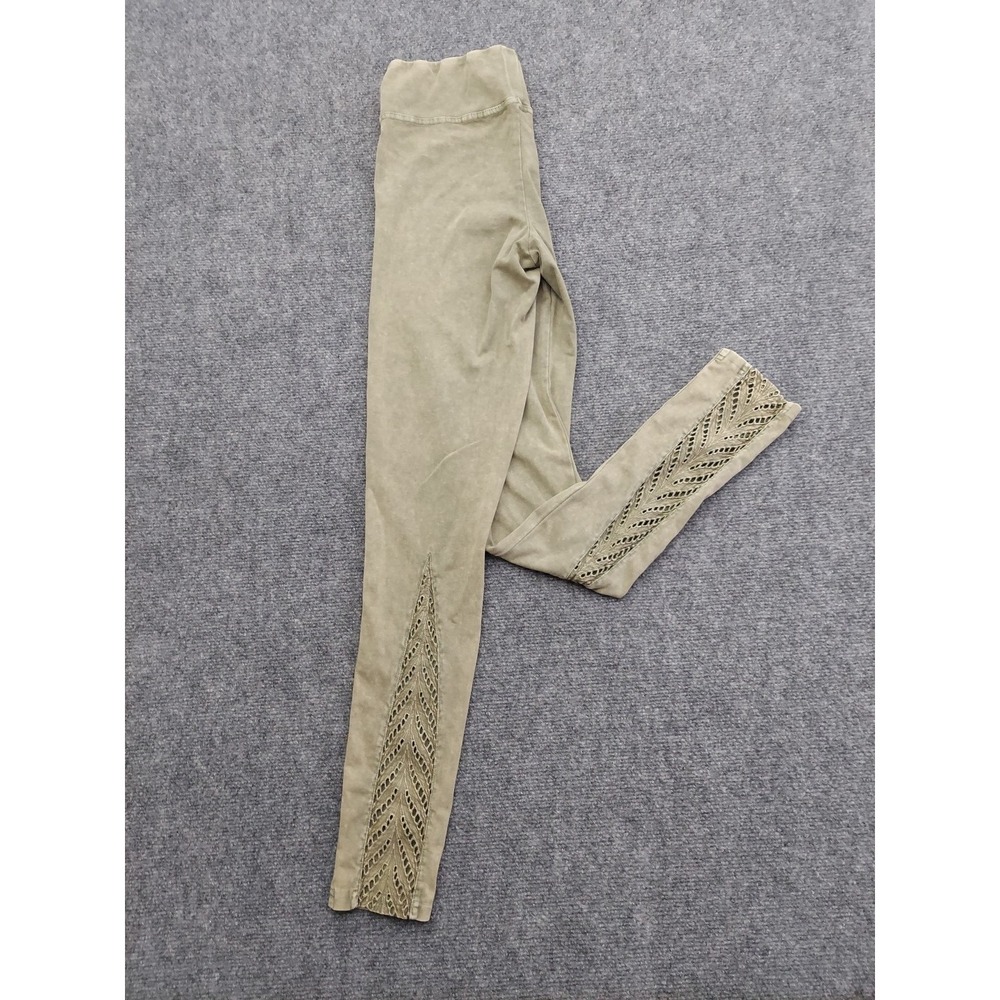 Easel Leggings Womens Small Olive Green Textured Cutout Stretch Soft‎ Cotton
